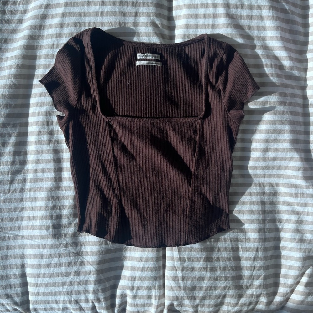 Urban Outfitters Dark Brown Ribbed Short Sleeve Top